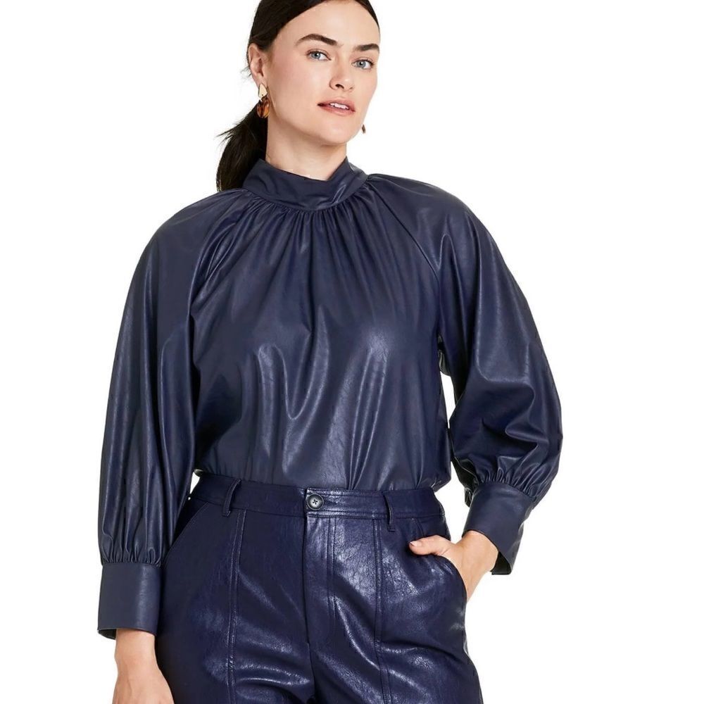 Rachel Comey Women’s Long Sleeve Faux Leather Tie Back Top